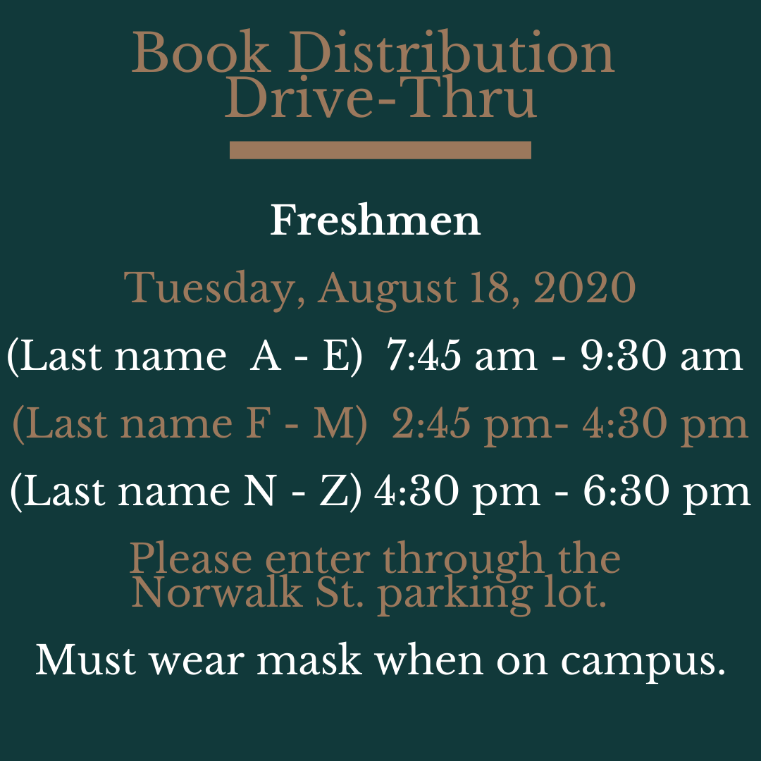 Freshmen book distribution August 18 
