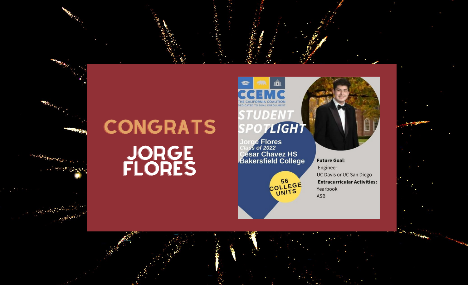  Jorge Flores earns BC credit.